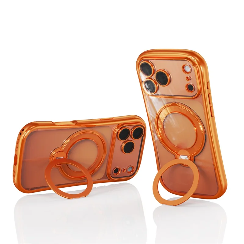 For iPhone 17 Pro Case Rotating Magnetic Kickstand Shockproof TPU Electroplating Phone Cover - Orange