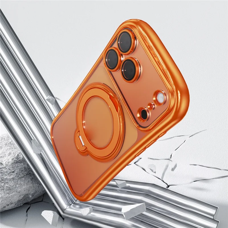 For iPhone 17 Pro Case Rotating Magnetic Kickstand Shockproof TPU Electroplating Phone Cover - Orange