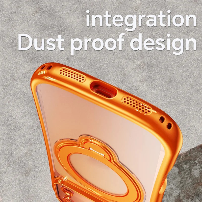 For iPhone 17 Pro Case Rotating Magnetic Kickstand Shockproof TPU Electroplating Phone Cover - Orange