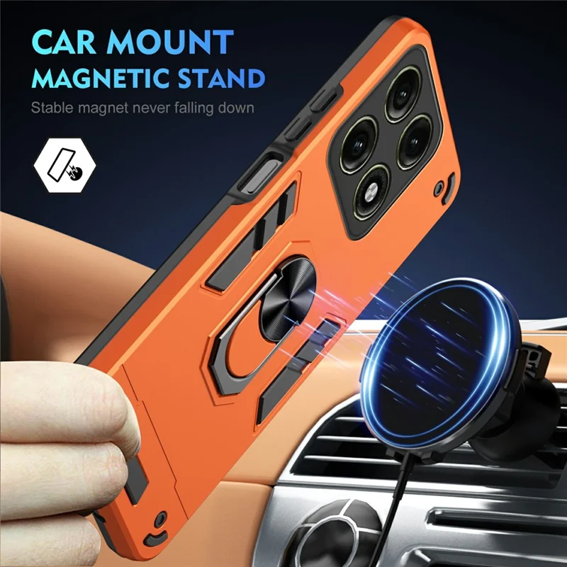 For Motorola Edge 70 Pro 5G Case PC + TPU Drop Defend Phone Cover with Ring Kickstand - Orange