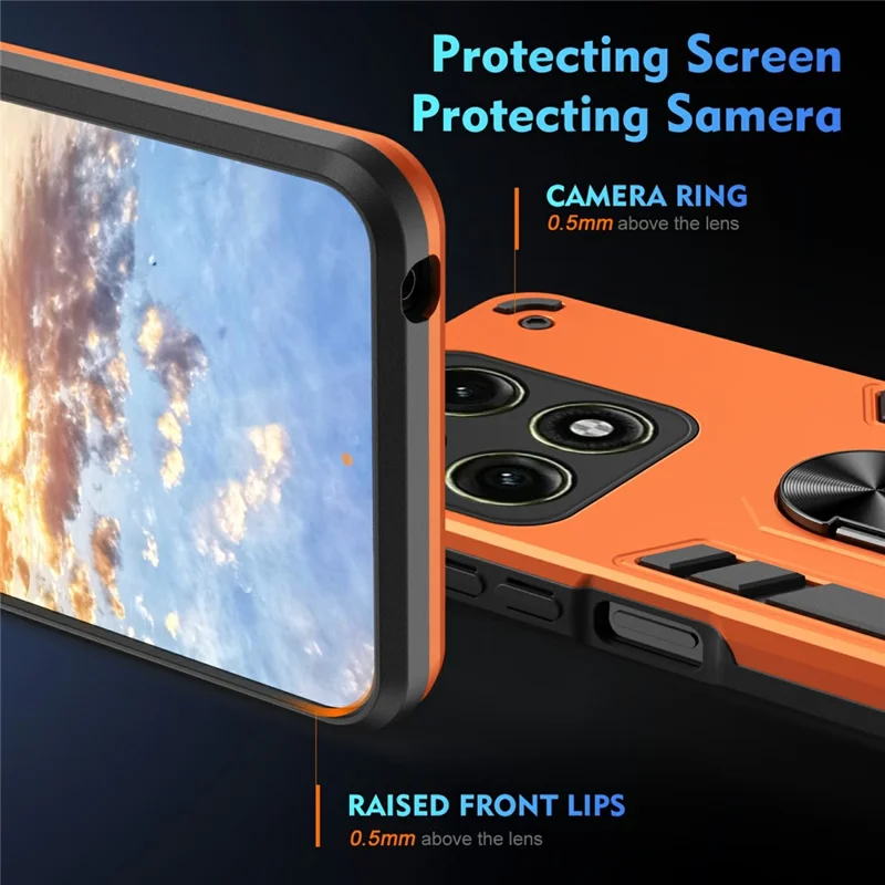 For Motorola Edge 70 Pro 5G Case PC + TPU Drop Defend Phone Cover with Ring Kickstand - Orange