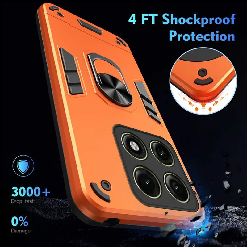For Motorola Edge 70 Pro 5G Case PC + TPU Drop Defend Phone Cover with Ring Kickstand - Orange
