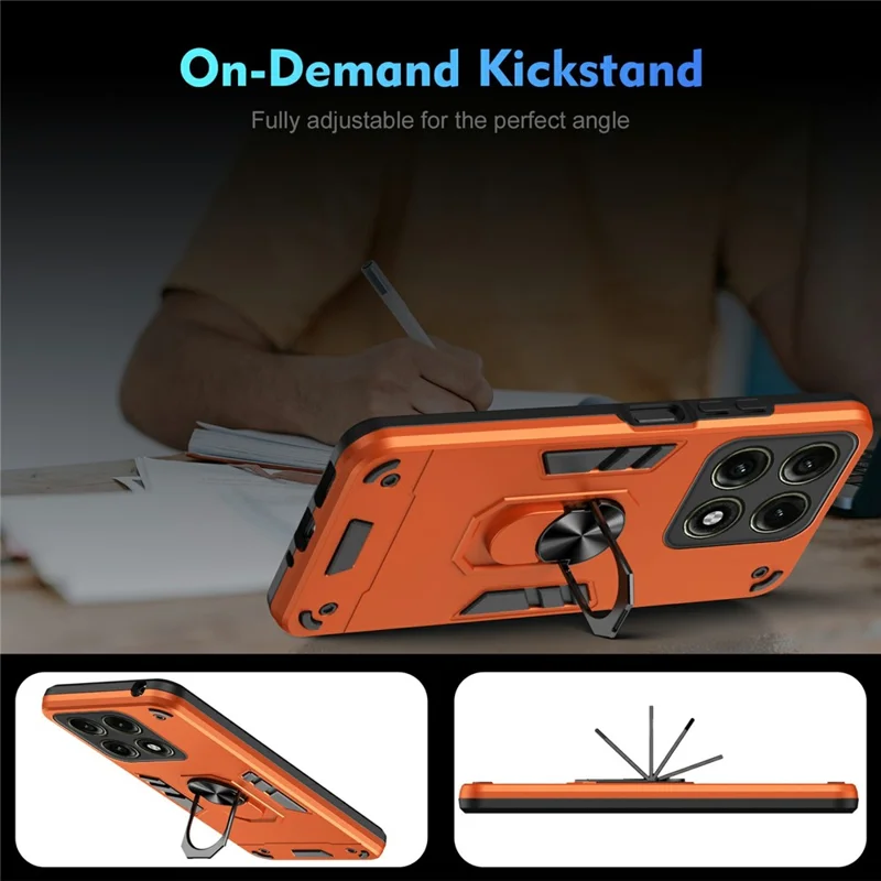For Motorola Edge 70 Pro 5G Case PC + TPU Drop Defend Phone Cover with Ring Kickstand - Orange