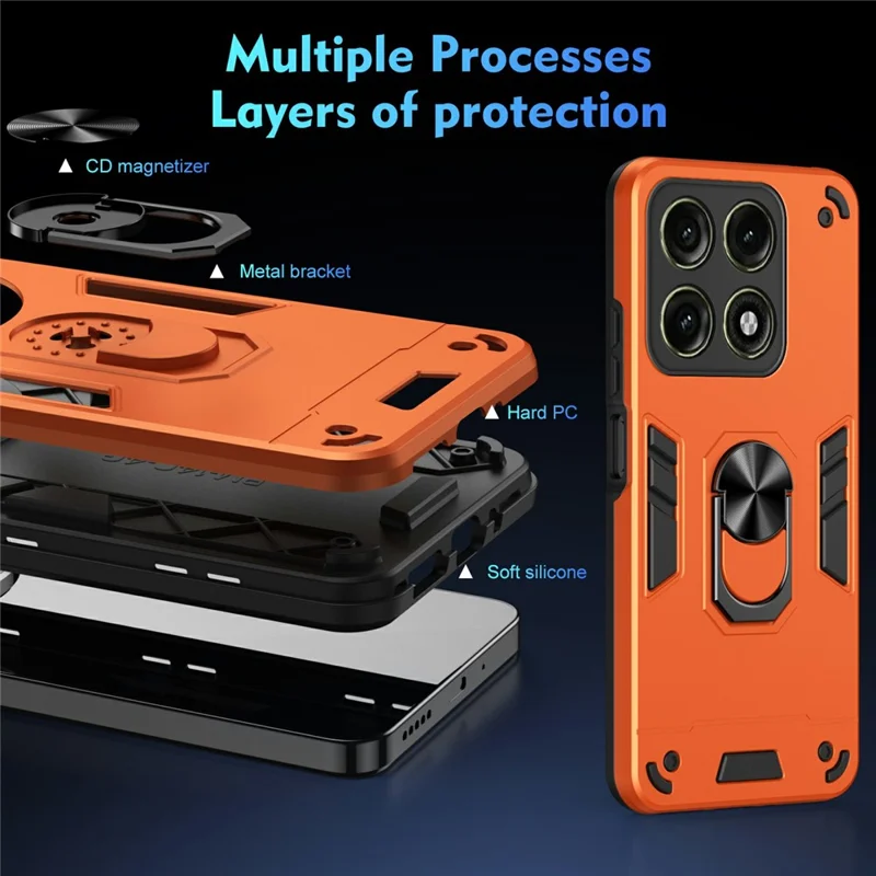 For Motorola Edge 70 Pro 5G Case PC + TPU Drop Defend Phone Cover with Ring Kickstand - Orange