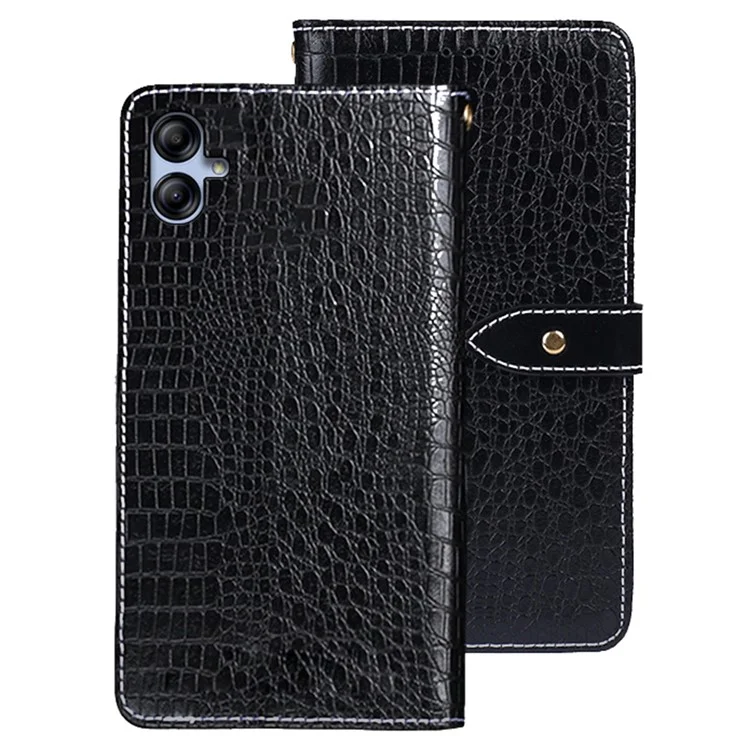 IDEWEI Phone Flip Cover Para Samsung Galaxy A04e 4G, Close Magnetic Crocodile Texture PU Cuero de Cuero Case de Teléfonos - Negro