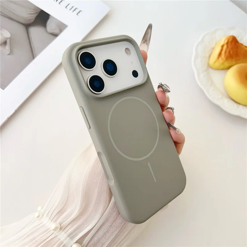 Capa Traseira para iPhone 18 Pro com Imã, em Silicone Líquido Anti-queda - Cinza Titânio