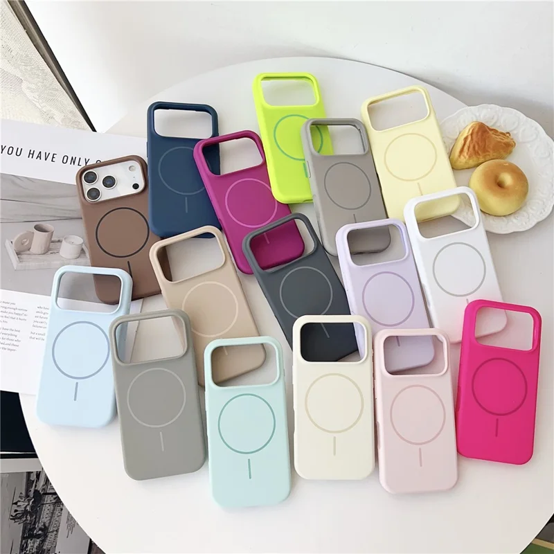 Capa Traseira para iPhone 18 Pro com Imã, em Silicone Líquido Anti-queda - Cinza Titânio