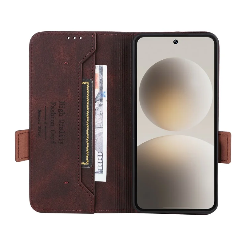 For Natural AI Phone Case Leather Wallet Flip Phone Cover with Hardware Decor - Coffee