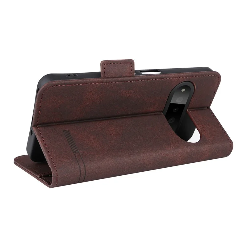 For Natural AI Phone Case Leather Wallet Flip Phone Cover with Hardware Decor - Coffee