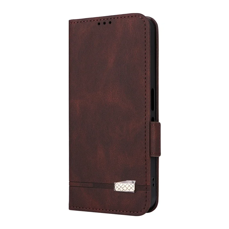 For Natural AI Phone Case Leather Wallet Flip Phone Cover with Hardware Decor - Coffee