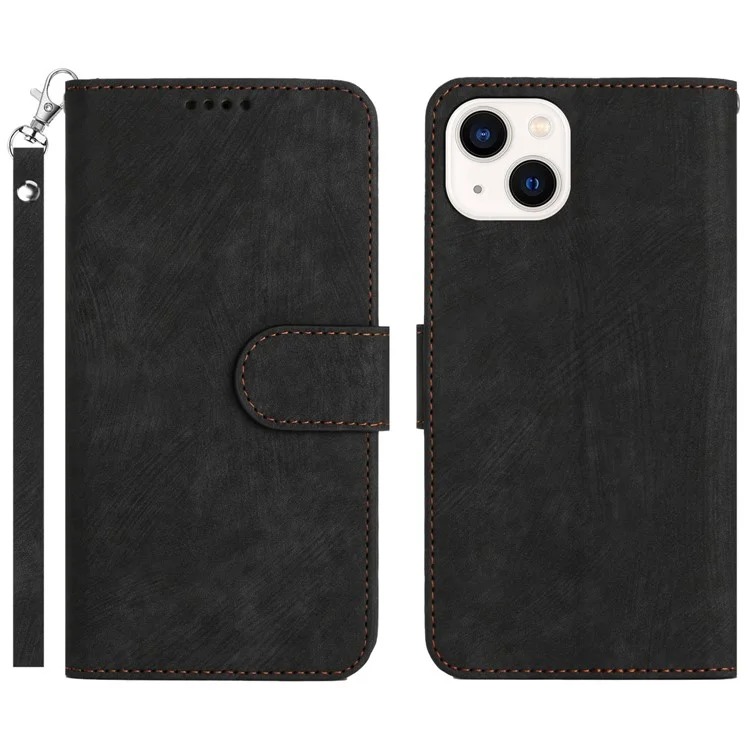 Para Iphone 14 Plus Stripe Pattern Phone Case Anti-Drop Wallet Folio Cover Cabine Magnetic PU Stand Stand Com Cinta - Preto