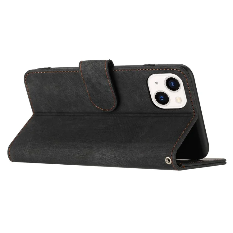 Para Iphone 14 Plus Stripe Pattern Phone Case Anti-Drop Wallet Folio Cover Cabine Magnetic PU Stand Stand Com Cinta - Preto