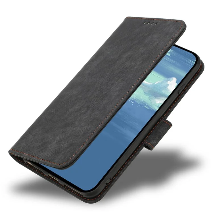 Para Iphone 14 Plus Stripe Pattern Phone Case Anti-Drop Wallet Folio Cover Cabine Magnetic PU Stand Stand Com Cinta - Preto