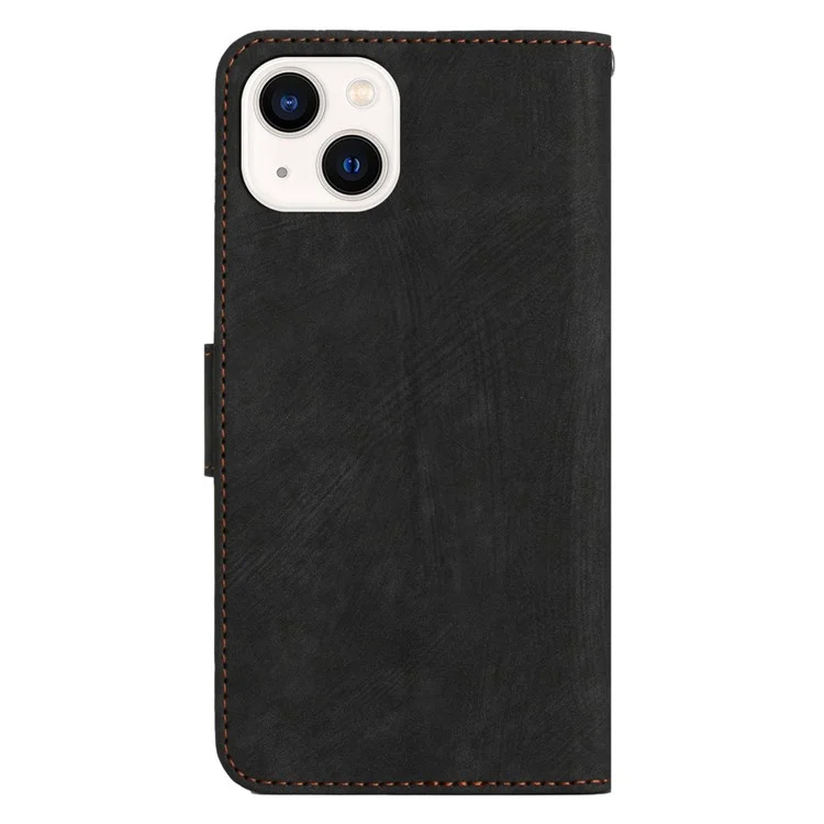 Para Iphone 14 Plus Stripe Pattern Phone Case Anti-Drop Wallet Folio Cover Cabine Magnetic PU Stand Stand Com Cinta - Preto