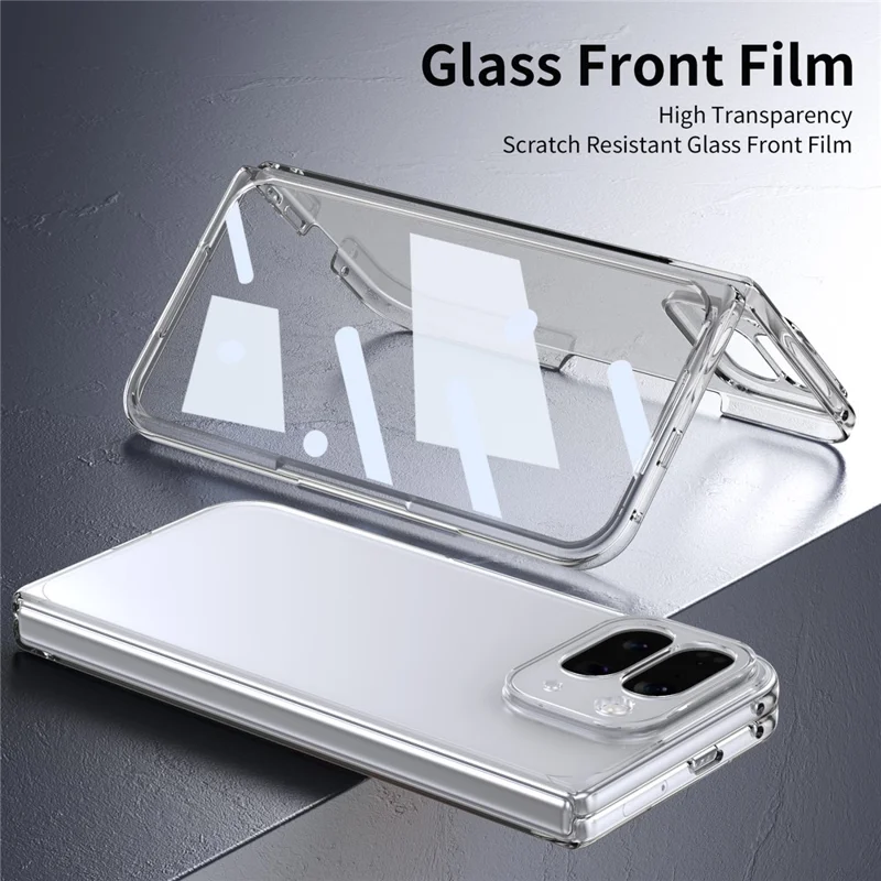 For Google Pixel 10 Pro Fold Case Clear PC Phone Cover with High Aluminium-silicon Glass Film - Transparent