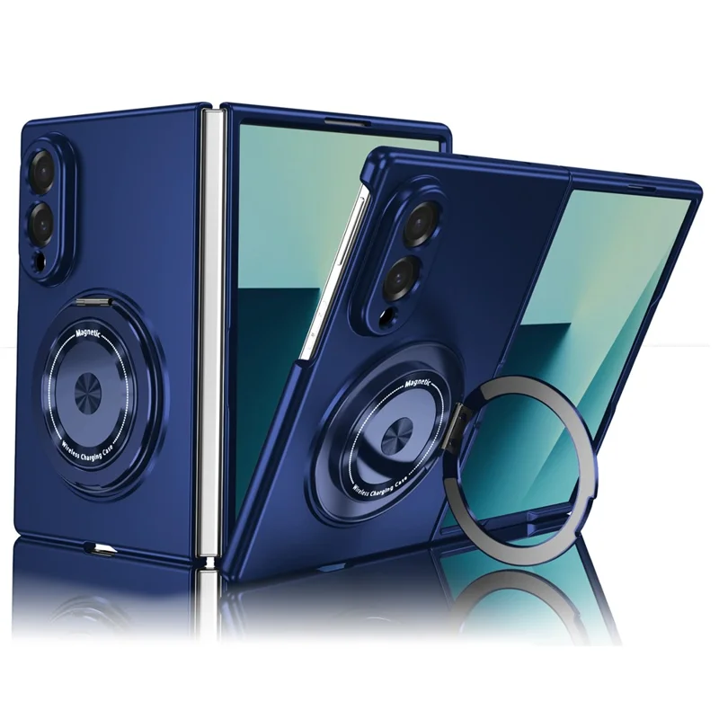 Voor Samsung Galaxy Z Fold8 Hoesje Magnetische Roterende Ringstand PC Vouwtelefoonhoes - Blauw