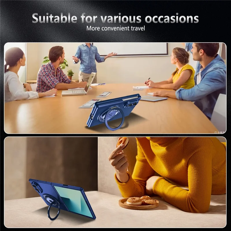 Voor Samsung Galaxy Z Fold8 Hoesje Magnetische Roterende Ringstand PC Vouwtelefoonhoes - Blauw