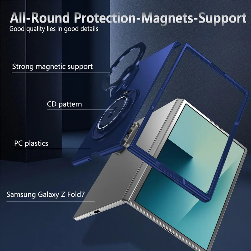 Voor Samsung Galaxy Z Fold8 Hoesje Magnetische Roterende Ringstand PC Vouwtelefoonhoes - Blauw