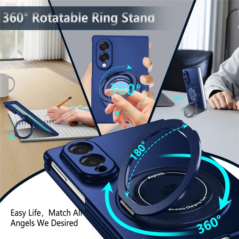 Voor Samsung Galaxy Z Fold8 Hoesje Magnetische Roterende Ringstand PC Vouwtelefoonhoes - Blauw
