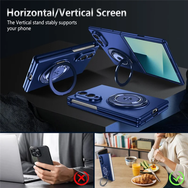 Voor Samsung Galaxy Z Fold8 Hoesje Magnetische Roterende Ringstand PC Vouwtelefoonhoes - Blauw
