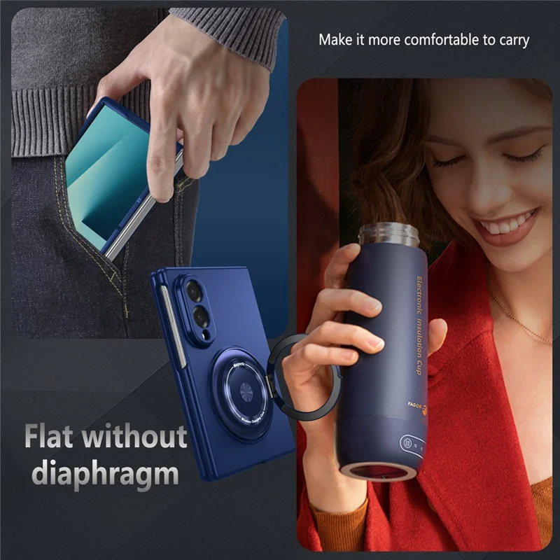 Voor Samsung Galaxy Z Fold8 Hoesje Magnetische Roterende Ringstand PC Vouwtelefoonhoes - Blauw