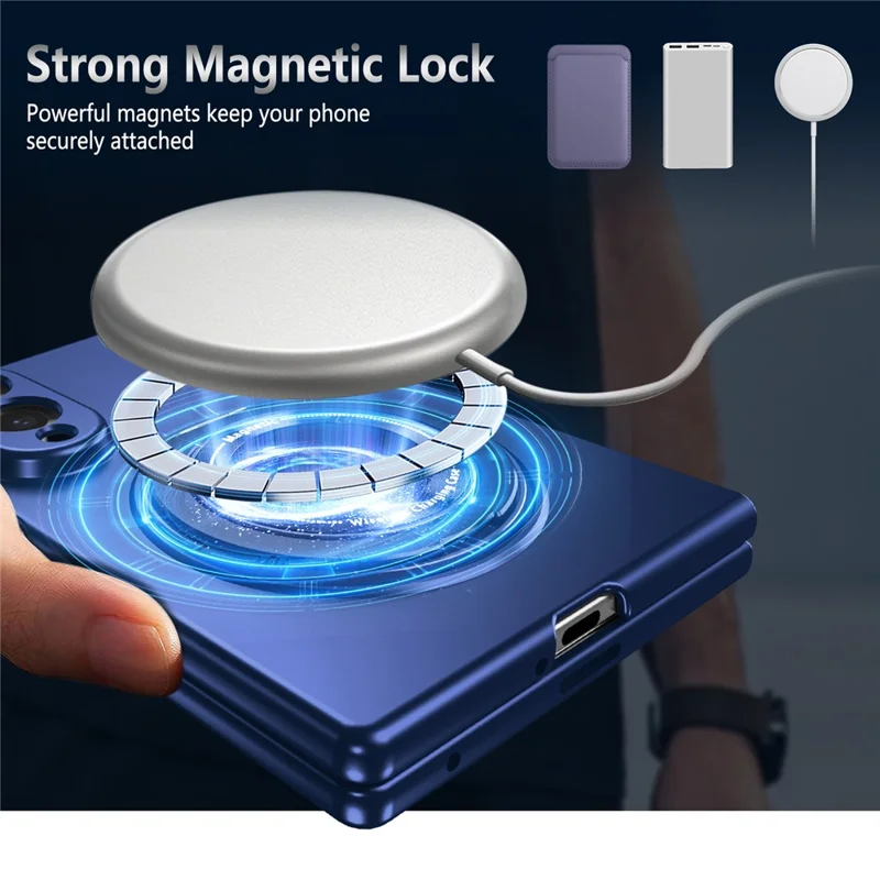 Voor Samsung Galaxy Z Fold8 Hoesje Magnetische Roterende Ringstand PC Vouwtelefoonhoes - Blauw