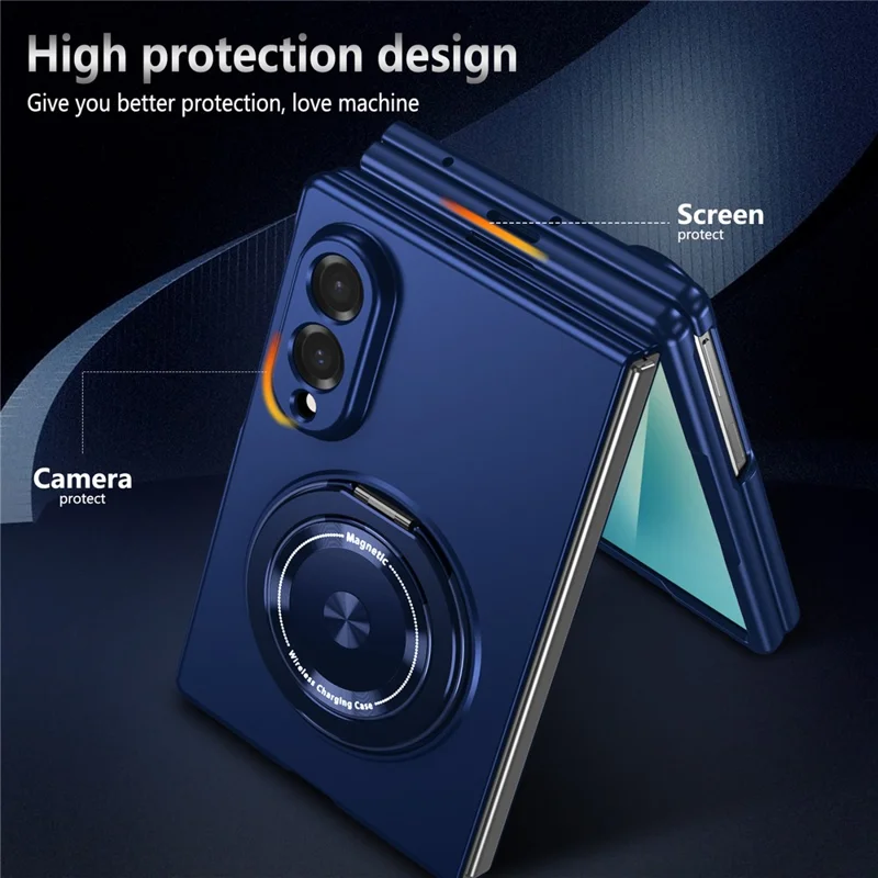 Voor Samsung Galaxy Z Fold8 Hoesje Magnetische Roterende Ringstand PC Vouwtelefoonhoes - Blauw