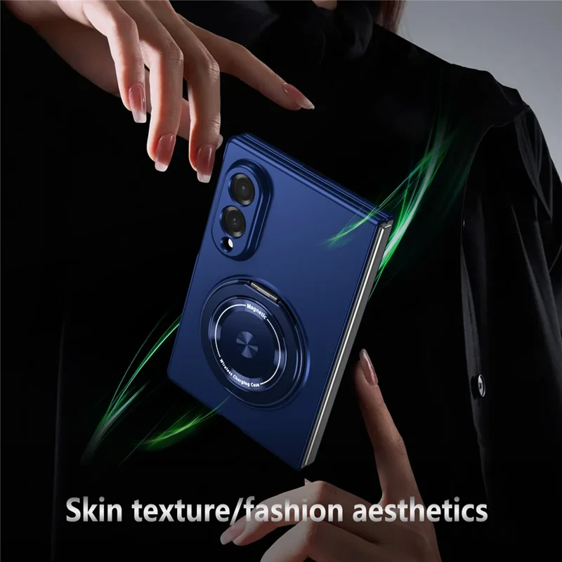 Voor Samsung Galaxy Z Fold8 Hoesje Magnetische Roterende Ringstand PC Vouwtelefoonhoes - Blauw