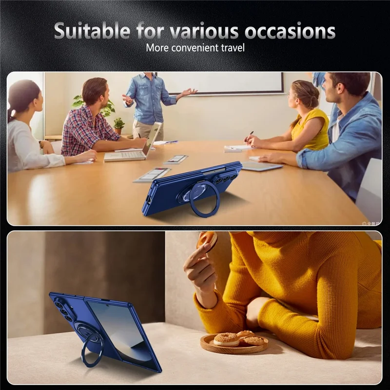 For Samsung Galaxy Z Fold8 Ultra Case Magnetic Rotatable Ring Kickstand PC Folding Phone Cover - Blue