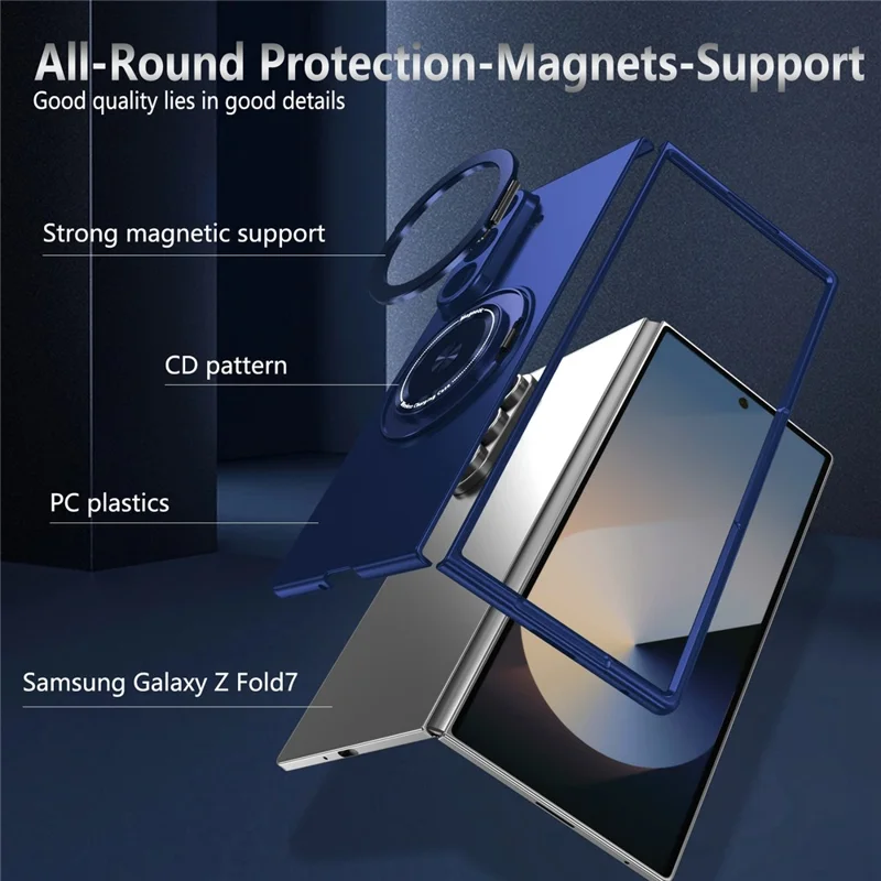 For Samsung Galaxy Z Fold8 Ultra Case Magnetic Rotatable Ring Kickstand PC Folding Phone Cover - Blue