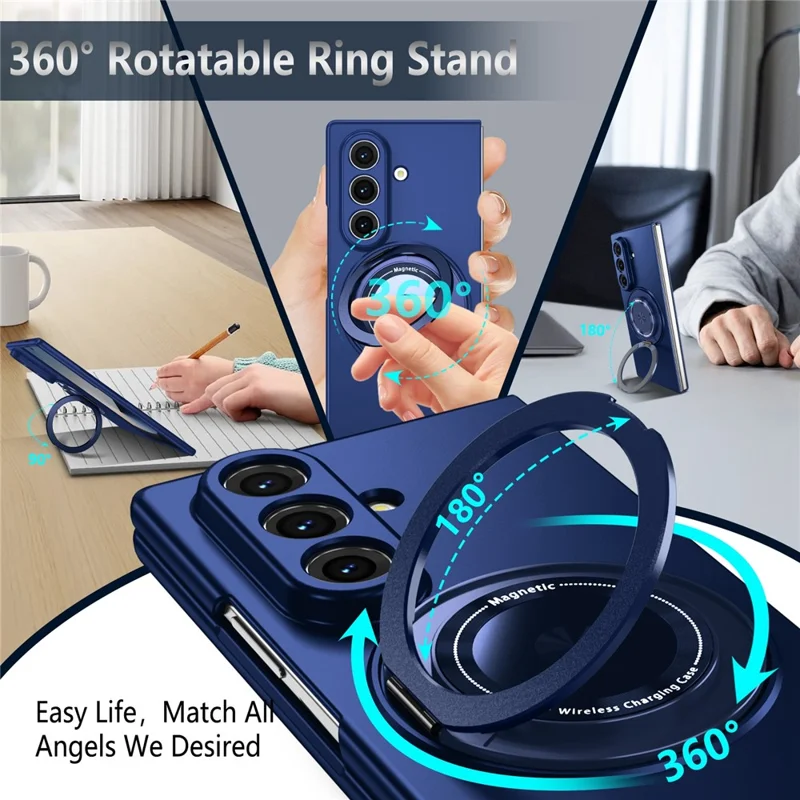 For Samsung Galaxy Z Fold8 Ultra Case Magnetic Rotatable Ring Kickstand PC Folding Phone Cover - Blue