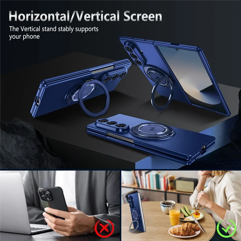 For Samsung Galaxy Z Fold8 Ultra Case Magnetic Rotatable Ring Kickstand PC Folding Phone Cover - Blue