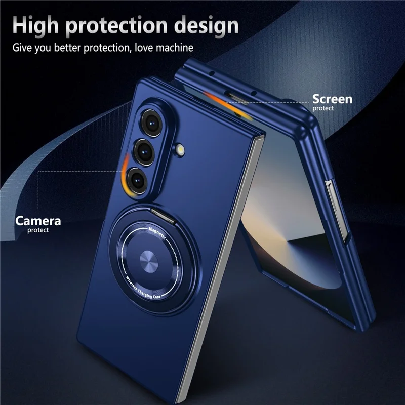 For Samsung Galaxy Z Fold8 Ultra Case Magnetic Rotatable Ring Kickstand PC Folding Phone Cover - Blue