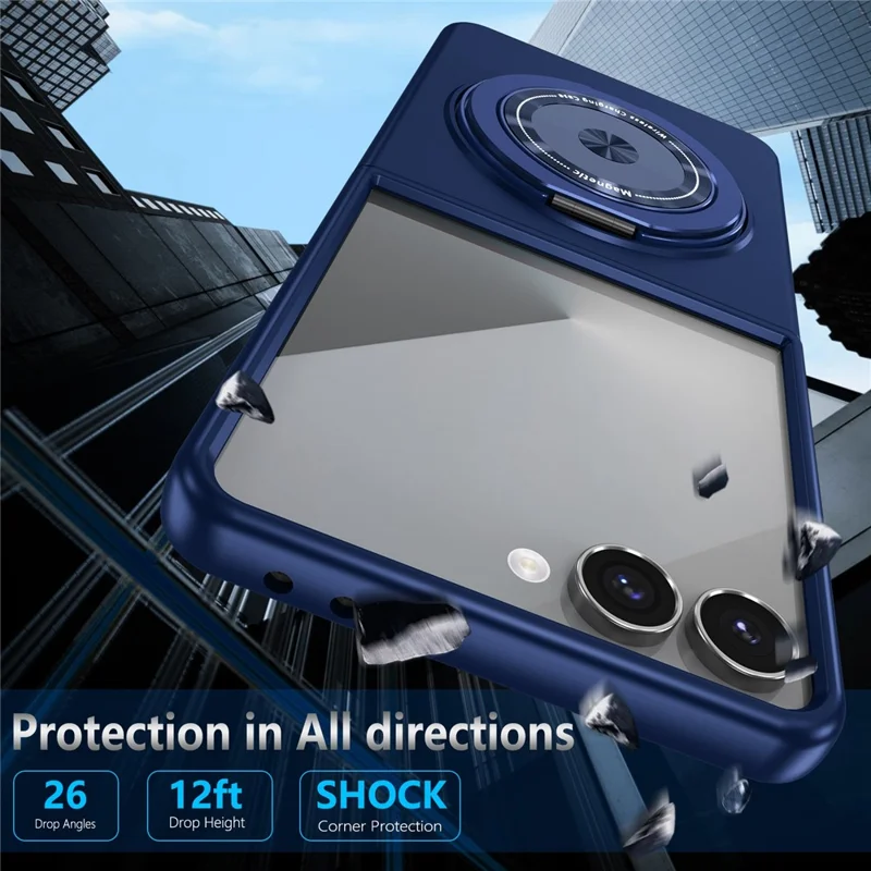 For Samsung Galaxy Z Flip7 5G Case Magnetic Rotatable Ring Kickstand PC Folding Phone Cover - Blue