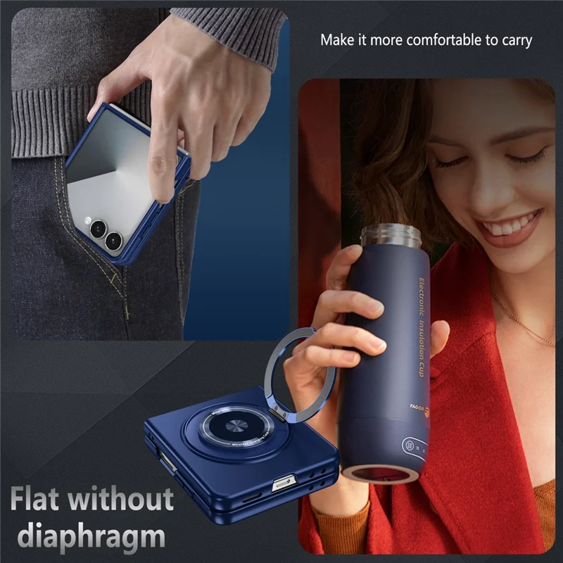 For Samsung Galaxy Z Flip7 5G Case Magnetic Rotatable Ring Kickstand PC Folding Phone Cover - Blue