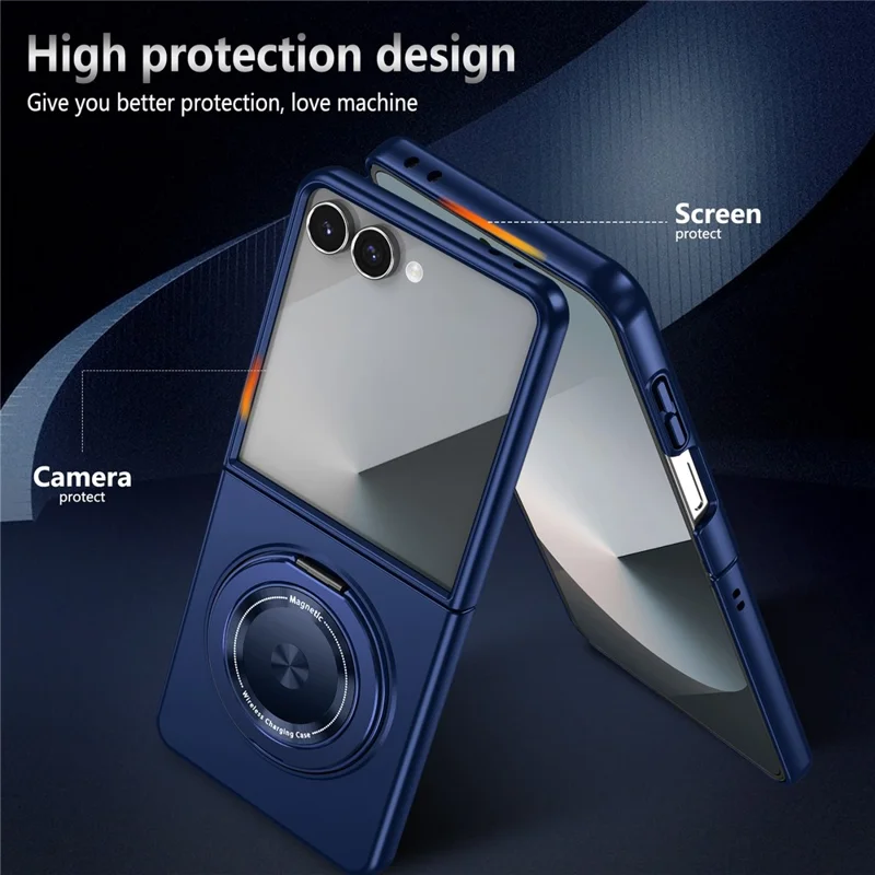 For Samsung Galaxy Z Flip7 5G Case Magnetic Rotatable Ring Kickstand PC Folding Phone Cover - Blue