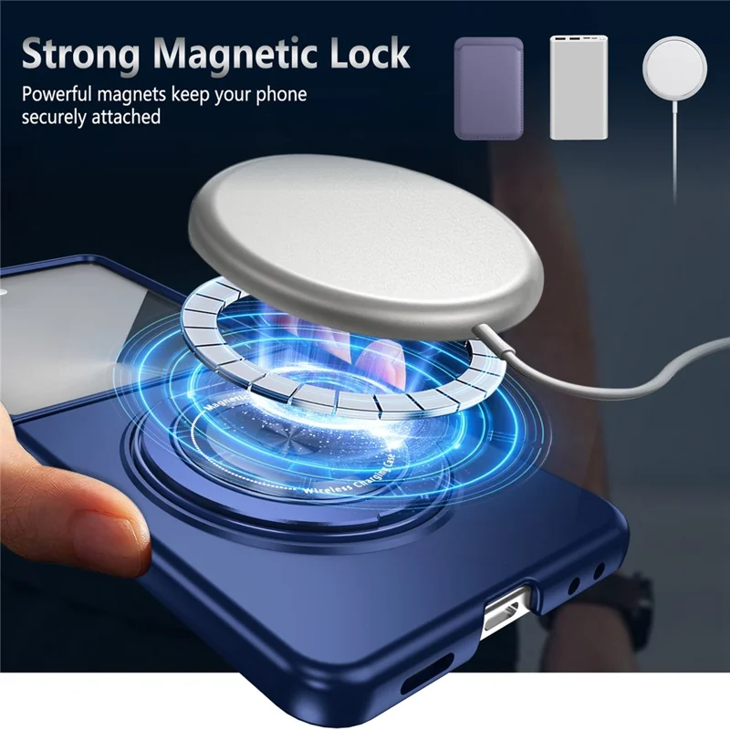 For Samsung Galaxy Z Flip8 Case Magnetic Rotatable Ring Kickstand PC Folding Phone Cover - Blue