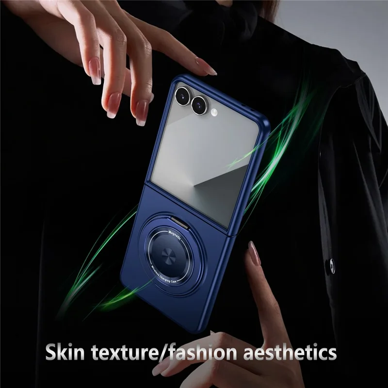 For Samsung Galaxy Z Flip8 Case Magnetic Rotatable Ring Kickstand PC Folding Phone Cover - Blue