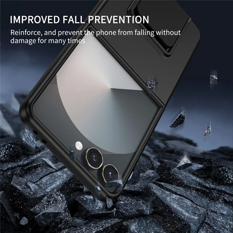 For Samsung Galaxy Z Flip7 5G Case Kickstand Hard PC Folding Phone Cover - Black
