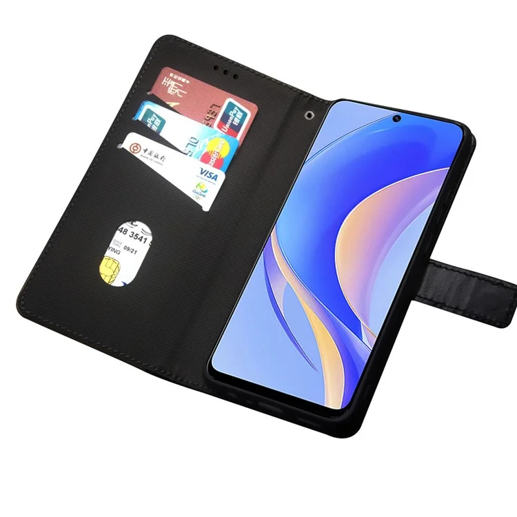 Idewei Для Huawei Nova Y90 4G Против Фальсификации Цветовой Сплайсинг Кожаный Магнитный Чехол Телефона с Слотами Для Карт и Ремешком Для Запястья - Черный