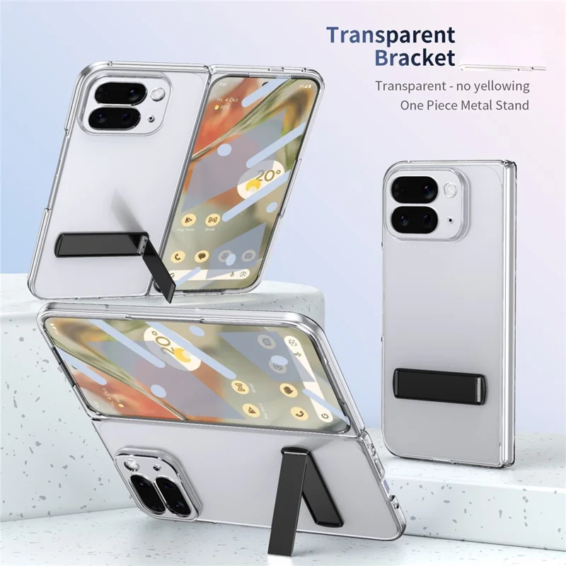 For Google Pixel 10 Pro Fold Case Foldable Kickstand Clear PC Phone Cover with High Aluminium-silicon Glass Film - Black