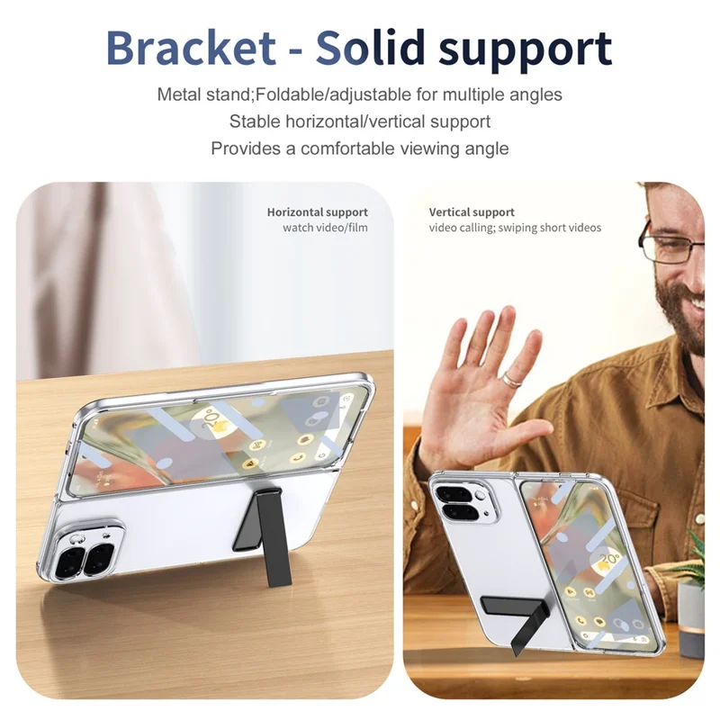For Google Pixel 10 Pro Fold Case Foldable Kickstand Clear PC Phone Cover with High Aluminium-silicon Glass Film - Black
