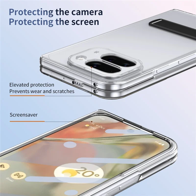 For Google Pixel 10 Pro Fold Case Foldable Kickstand Clear PC Phone Cover with High Aluminium-silicon Glass Film - Black