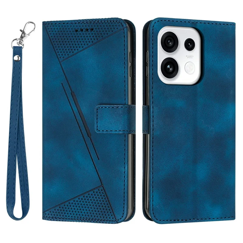 For Oppo Reno16 F 5G / Reno16 FS 5G Leather Case Imprinted Triangle Phone Cover with Hand Strap - Blue
