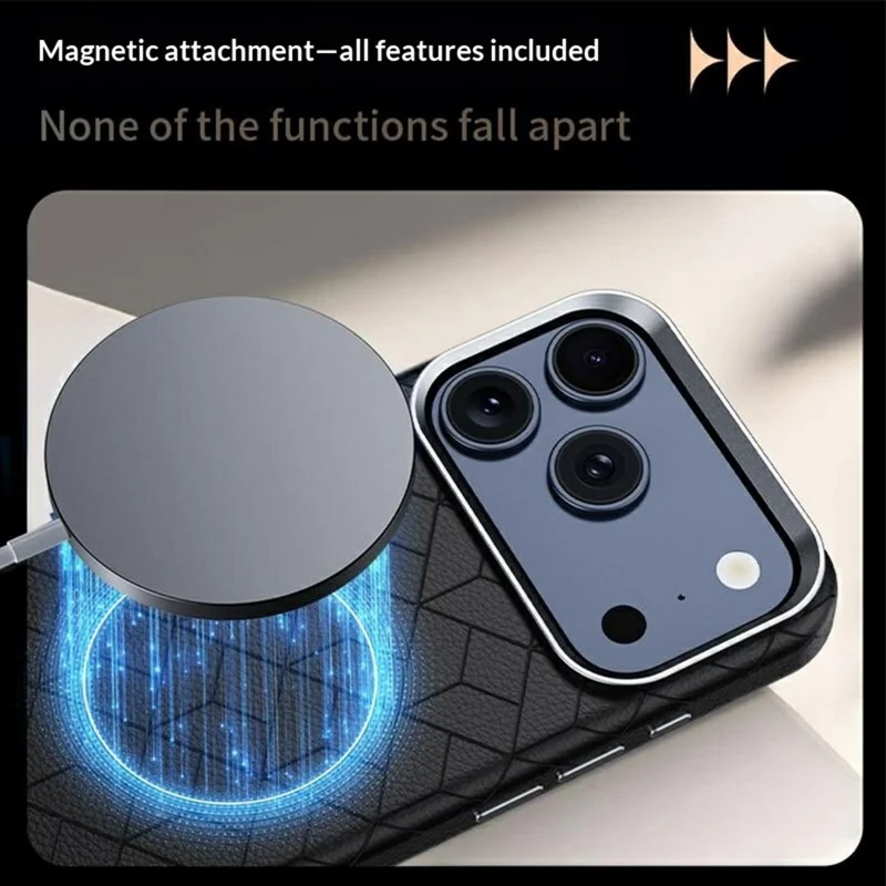 For iPhone 17 Pro Magnetic Case Imprinted Geometric Pattern Leather Coated PC + TPU Phone Cover - Black