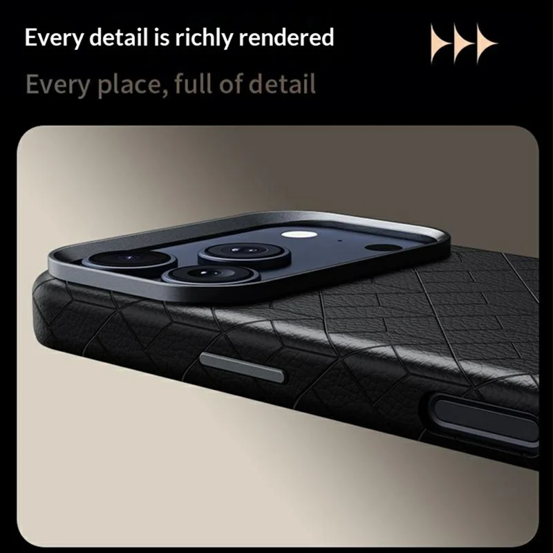 For iPhone 17 Pro Magnetic Case Imprinted Geometric Pattern Leather Coated PC + TPU Phone Cover - Black