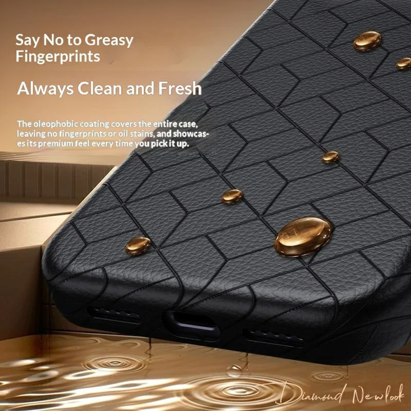 For iPhone 17 Pro Magnetic Case Imprinted Geometric Pattern Leather Coated PC + TPU Phone Cover - Black