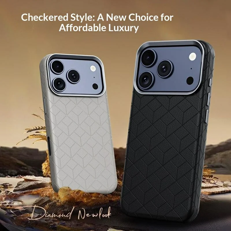 Funda magnética para iPhone 17 Pro Max con patrón geométrico impreso, carcasa de cuero recubierta de PC + TPU - Negro