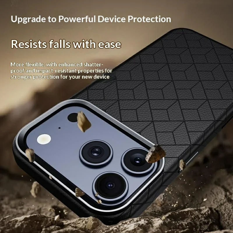 Funda magnética para iPhone 17 Pro Max con patrón geométrico impreso, carcasa de cuero recubierta de PC + TPU - Negro