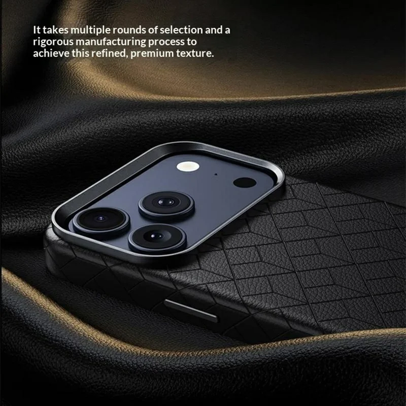 Funda magnética para iPhone 17 Pro Max con patrón geométrico impreso, carcasa de cuero recubierta de PC + TPU - Negro